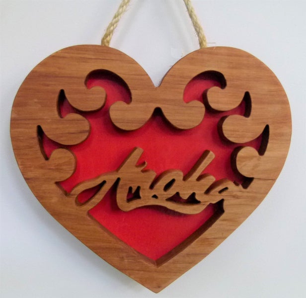 Oak "Aroha" Wooden Heart Decoration