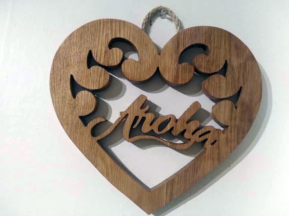 Oak "Aroha" Wooden Heart Decoration